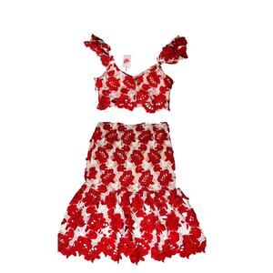 Elegant Red Floral Women's Set